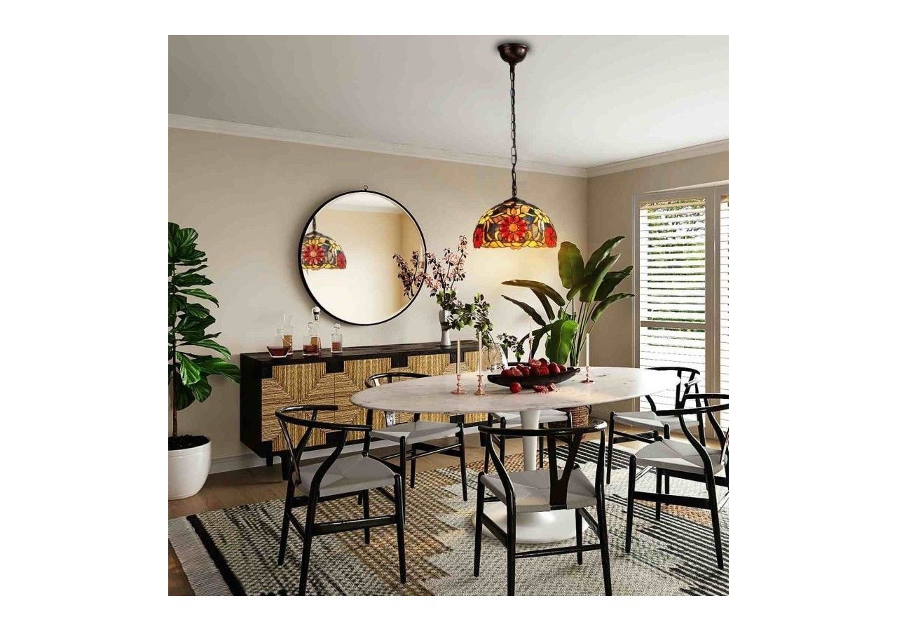 Suspension d'inspiration Tiffany avec mosaïque florale en verre - L3088-30 - Barcelona LED