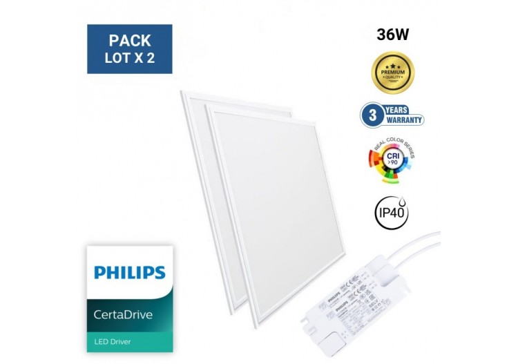 2x Panneau LED 60x60 rétro-éclairé encastrable-4860lm-driver Philips-36W-UGR22-IP40 - K5235-BACKLIGHT-2-BN - Barcelona LED