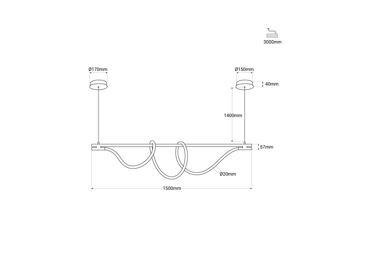 Suspension moderne à néon enroulé "Corda"-360 degrés-45W-3000K - L3080-D - Barcelona LED