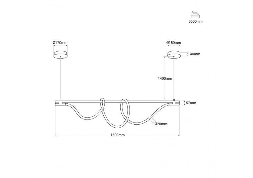 Suspension moderne à néon enroulé "Corda"-360 degrés-45W-3000K - L3080-D - Barcelona LED
