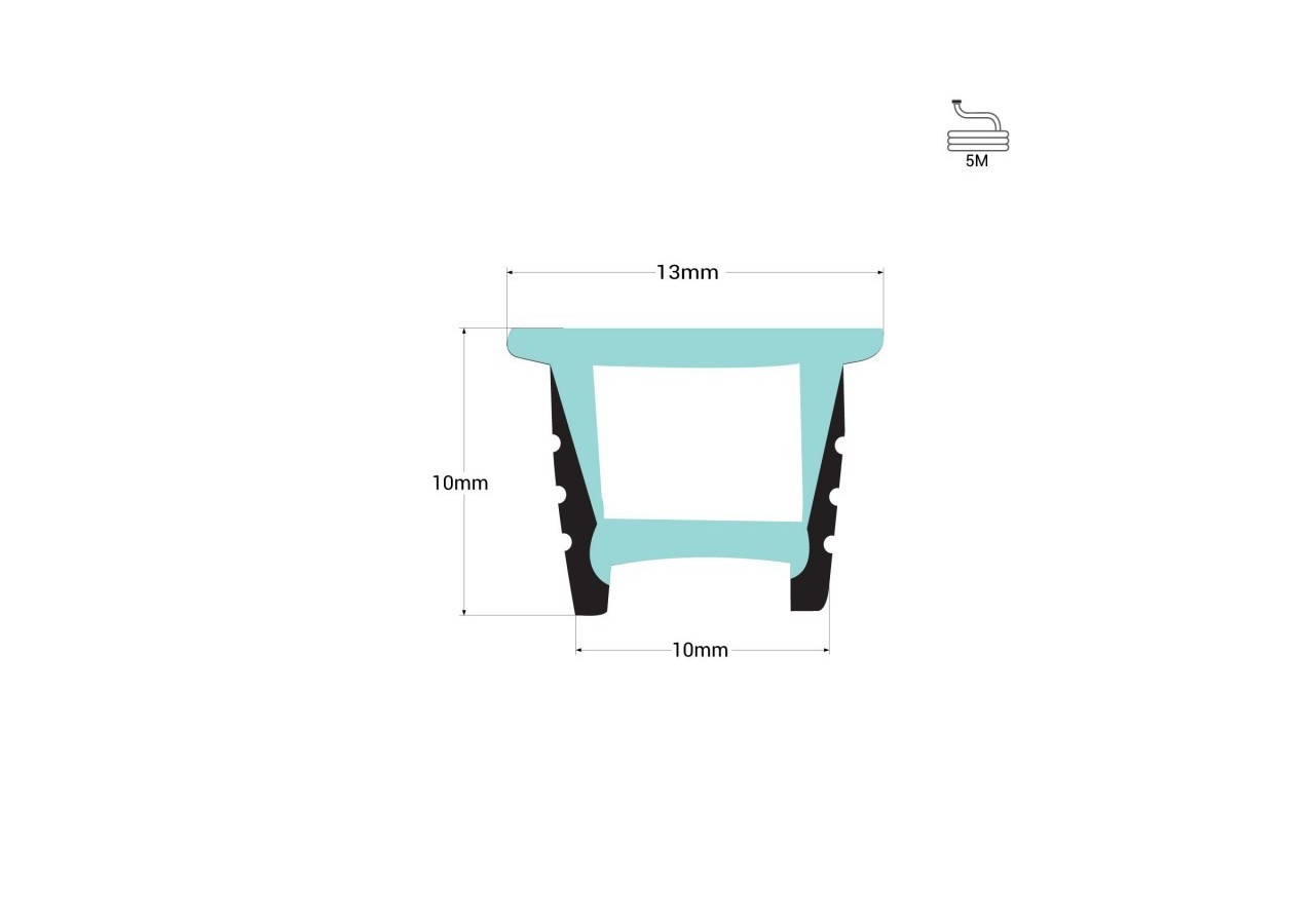 Gaine néon flexible en silicone encastrable pour rubans LED-10x10mm-5m-Courbure verticale - WOS1010-E - Barcelona LED