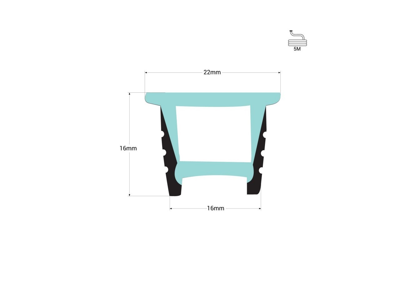 Gaine néon flexible en silicone encastrable pour rubans LED-16x16-5m-Courbure verticale - WOS1616-E - Barcelona LED