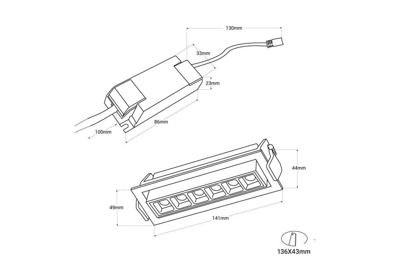 Spot LED encastré linéaire 10W-Orientable-UGR18-IRC90-Puce OSRAM-2800K - B1215-B-BC - Barcelona LED