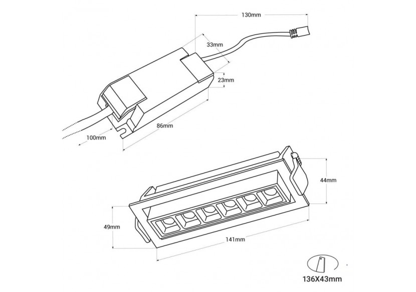 Spot LED encastré linéaire 10W-Orientable-UGR18-IRC90-Puce OSRAM-2800K - B1215-B-BC - Barcelona LED