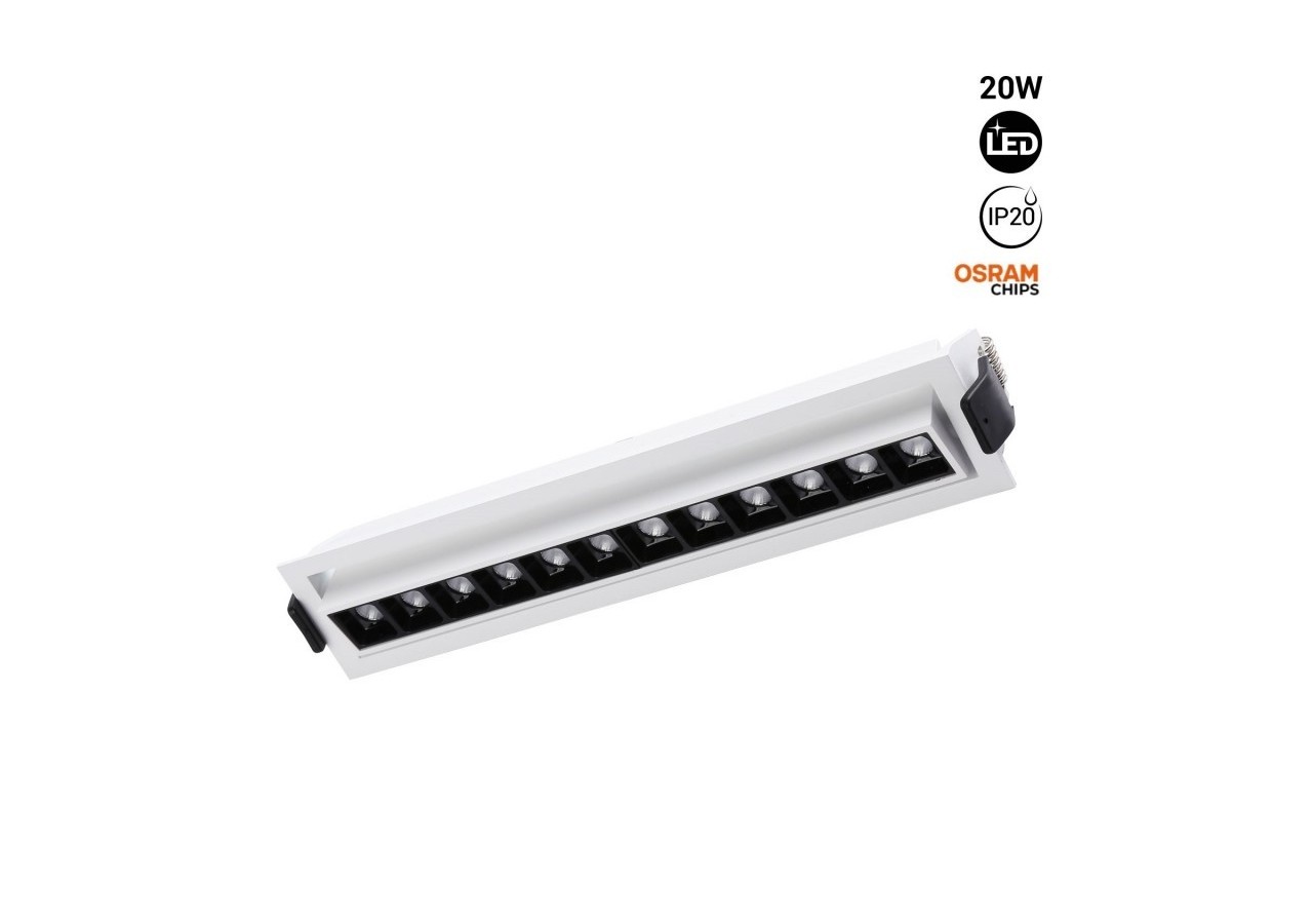 Spot LED encastré linéaire 20W-Orientable-UGR18-IRC90-Puce OSRAM-2800K - B1216-B-BC - Barcelona LED