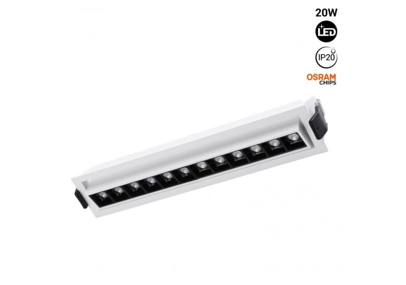 Spot LED encastré linéaire 20W-Orientable-UGR18-IRC90-Puce OSRAM-2800K - B1216-B-BC - Barcelona LED