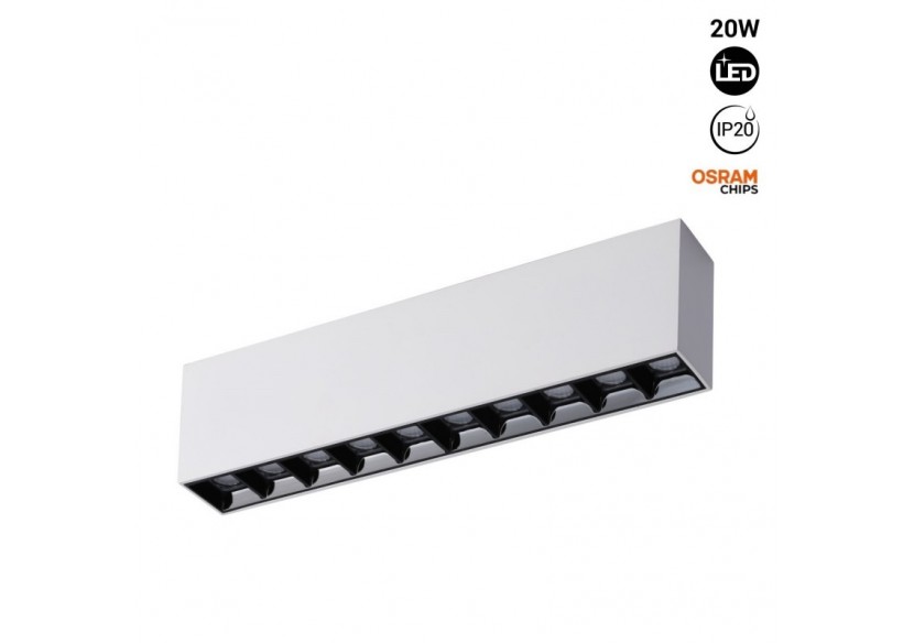 Spot LED linéaire de surface blanc-20W-UGR18-IRC90-OSRAM Chip - B1325-B-BC - Barcelona LED