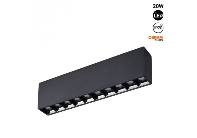 Spot LED linéaire de surface noir-20W-UGR18-IRC90-OSRAM Chip - B1325-N-BN - Barcelona LED
