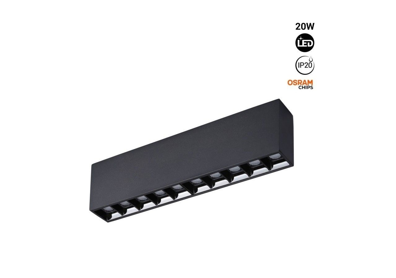 Spot LED linéaire de surface noir-20W-UGR18-IRC90-OSRAM Chip - B1325-N-BN - Barcelona LED