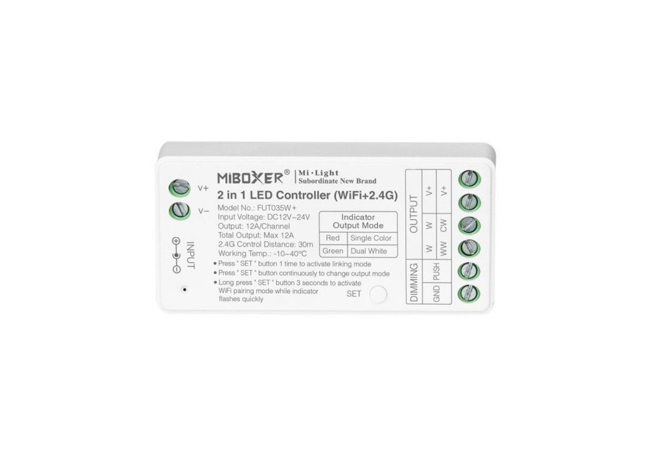 Contrôleur ruban LED 2 en 1 Monochrome-Double blanc-12/24V DC-2.4G-WiFi-MiBoxer-FUT035W+ - FUT035W+ - Barcelona LED