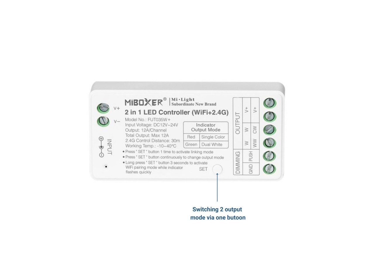 Contrôleur ruban LED 2 en 1 Monochrome-Double blanc-12/24V DC-2.4G-WiFi-MiBoxer-FUT035W+ - FUT035W+ - Barcelona LED