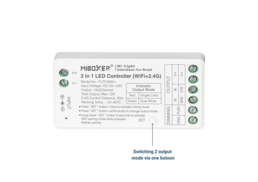 Contrôleur ruban LED 2 en 1 Monochrome-Double blanc-12/24V DC-2.4G-WiFi-MiBoxer-FUT035W+ - FUT035W+ - Barcelona LED