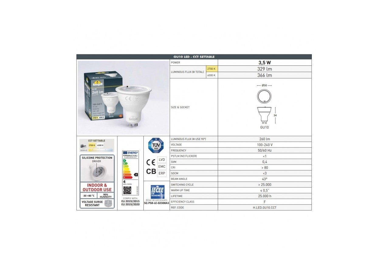 Ampoule LED GU10-3,5W-CCT-Fumagalli - H.LED.GU10.CCT - Barcelona LED