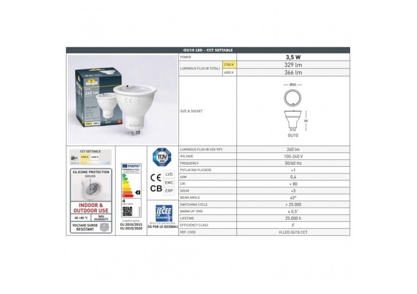 Ampoule LED GU10-3,5W-CCT-Fumagalli - H.LED.GU10.CCT - Barcelona LED
