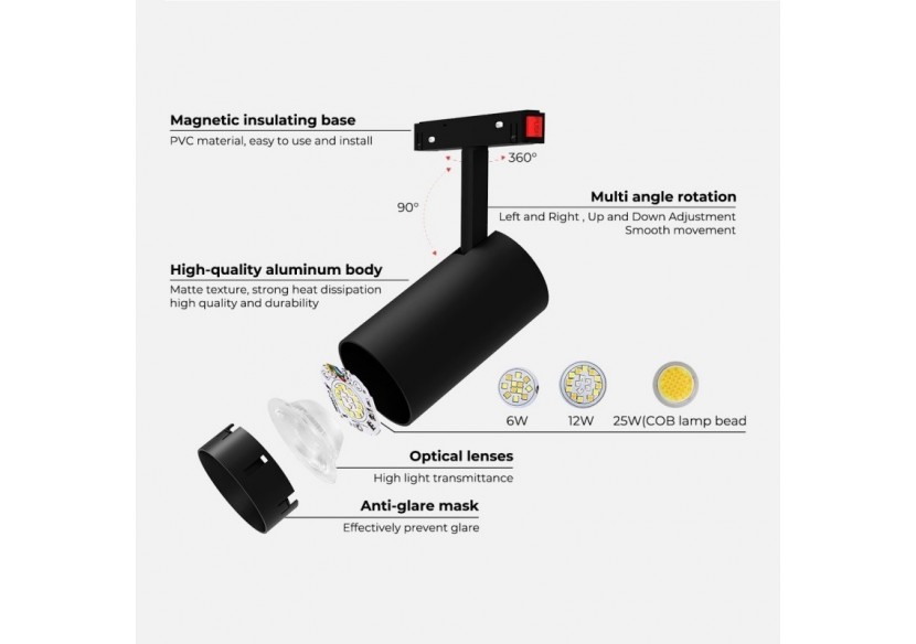 Spot LED CCT sur rail magnétique 48V-6W-Mi Light - MS2-06B-RF - Barcelona LED