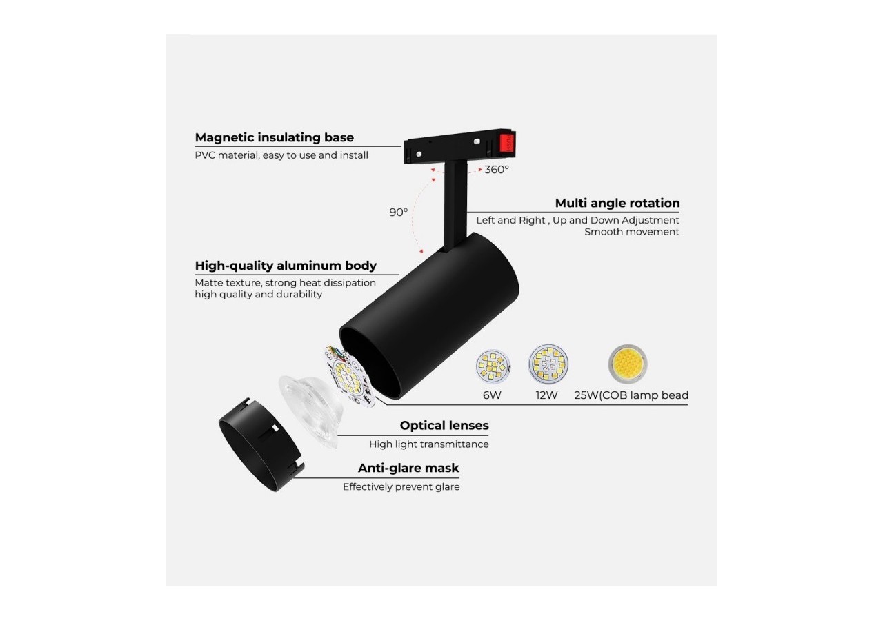 Spot LED CCT sur rail magnétique 48V-12W-Mi Light - MS2-12B-RF - Barcelona LED