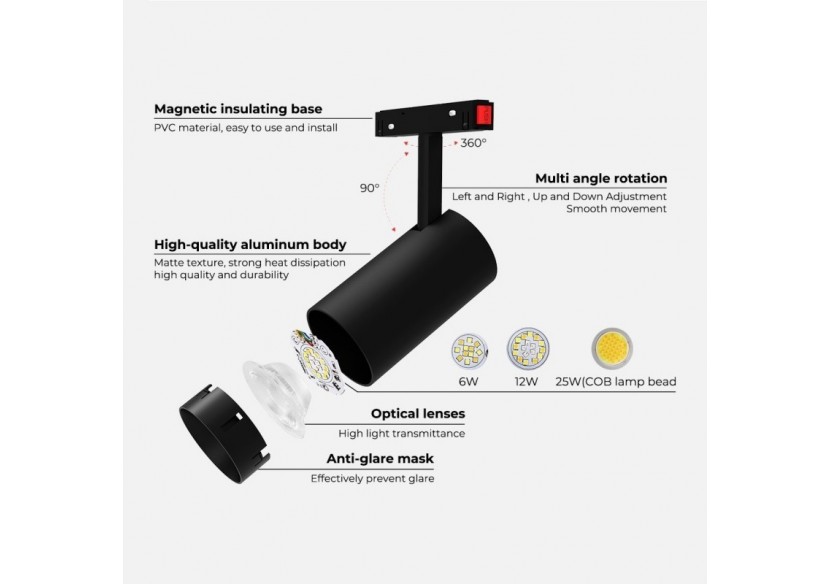 Spot LED CCT sur rail magnétique 48V-12W-Mi Light - MS2-12B-RF - Barcelona LED