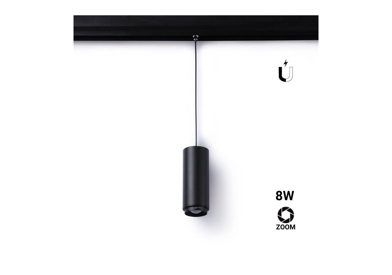 Spot suspendu LED sur rail magnétique avec ZOOM 15 degrés -60 degrés-48V-8W-UGR16-IRC 95 - LCM-8W-ZOOM-N-BC - Barcelona LED