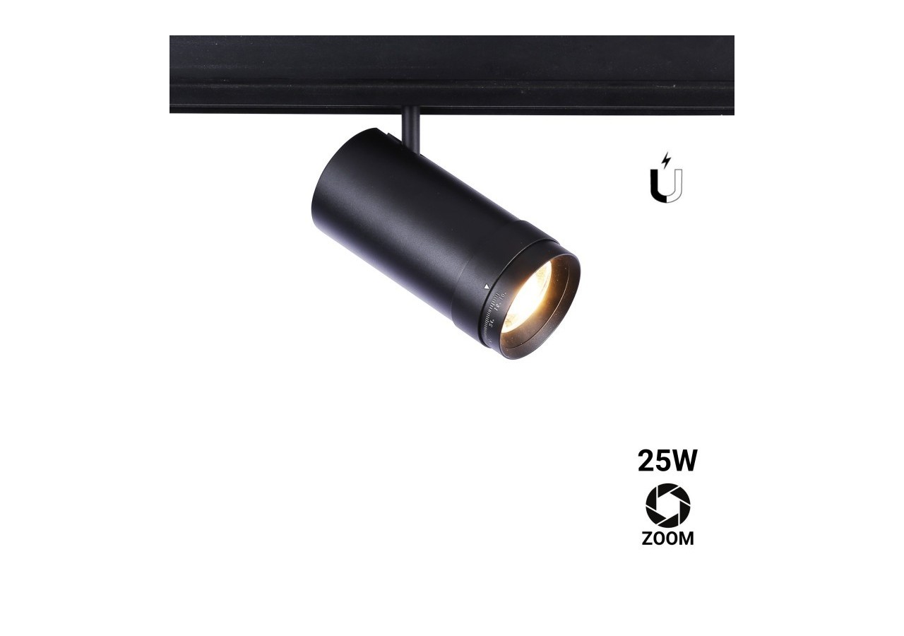 Spot LED sur rail magnétique avec Zoom 10 degrés -55 degrés-48V-25W - PMC-25W-ZOOM-N-BC - Barcelona LED