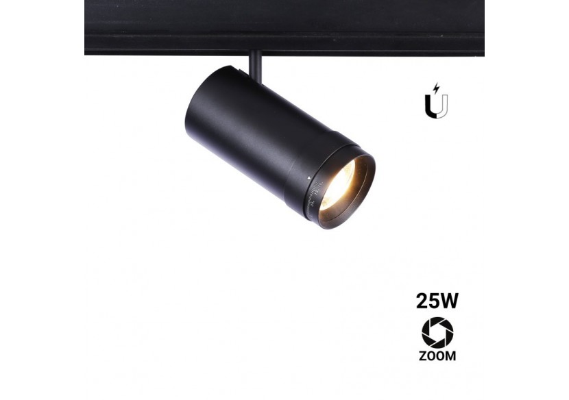 Spot LED sur rail magnétique avec Zoom 10 degrés -55 degrés-48V-25W - PMC-25W-ZOOM-N-BC - Barcelona LED