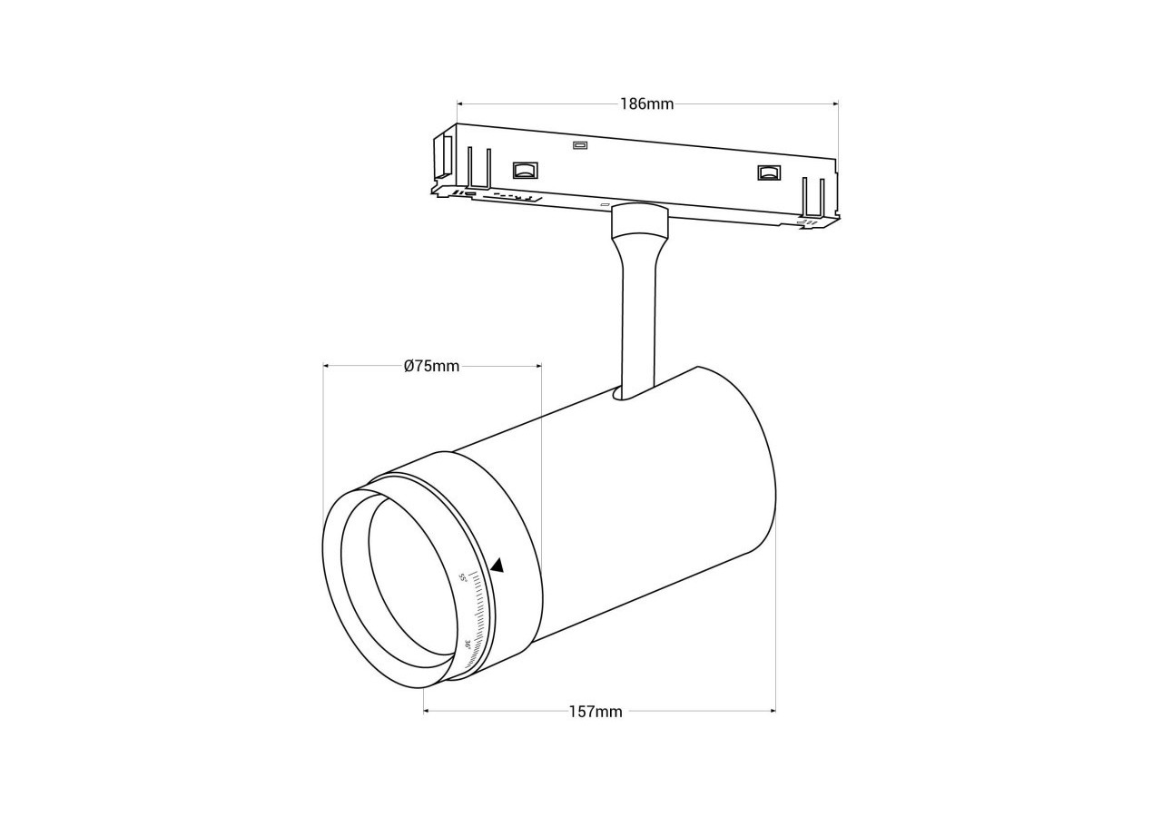 Spot LED sur rail magnétique avec Zoom 10 degrés -55 degrés-48V-25W - PMC-25W-ZOOM-N-BC - Barcelona LED