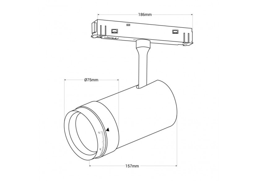 Spot LED sur rail magnétique avec Zoom 10 degrés -55 degrés-48V-25W - PMC-25W-ZOOM-N-BC - Barcelona LED