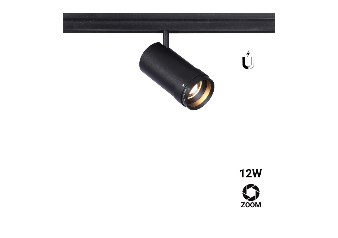 Spot LED sur rail magnétique avec Zoom 10 degrés -55 degrés-48V-12W - PMC-12W-ZOOM-N-BC - Barcelona LED
