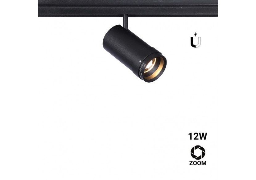 Spot LED sur rail magnétique avec Zoom 10 degrés -55 degrés-48V-12W - PMC-12W-ZOOM-N-BC - Barcelona LED