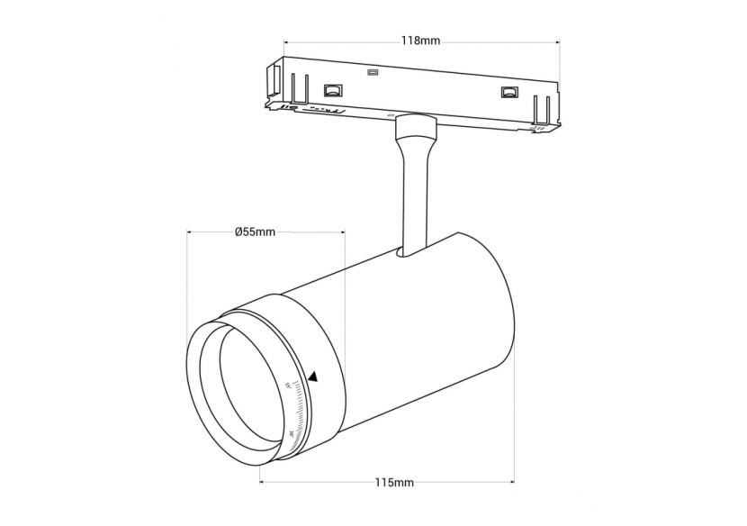 Spot LED sur rail magnétique avec Zoom 10 degrés -55 degrés-48V-12W - PMC-12W-ZOOM-N-BC - Barcelona LED