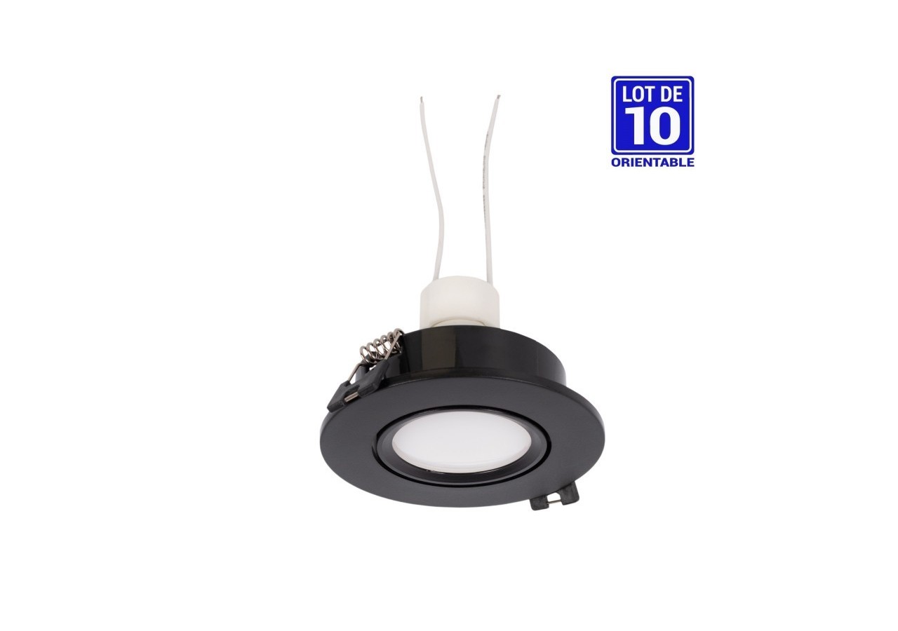 KIT x 10-Collerette downlight orientable noire diamètre 90mm + Ampoule GU10 5W + Douille GU10 - K981-R-N-BF-10 - Barcelona LED