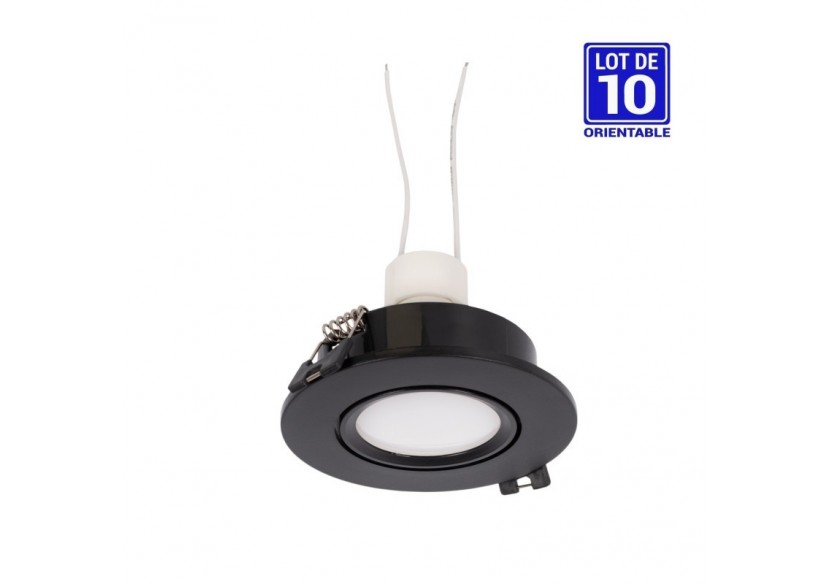 KIT x 10-Collerette downlight orientable noire diamètre 90mm + Ampoule GU10 5W + Douille GU10 - K981-R-N-BF-10 - Barcelona LED KIT x 10-Collerette downlight orientable noire diamètre 90mm + Ampoule GU10 5W + Douille GU10 - K981-R-N-BF-10 - Barcelona LED