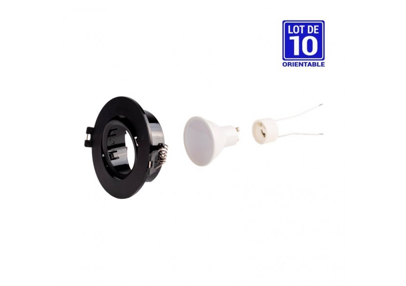 KIT x 10-Collerette downlight orientable noire diamètre 90mm + Ampoule GU10 5W + Douille GU10 - K981-R-N-BF-10 - Barcelona LED KIT x 10-Collerette downlight orientable noire diamètre 90mm + Ampoule GU10 5W + Douille GU10 - K981-R-N-BF-10 - Barcelona LED