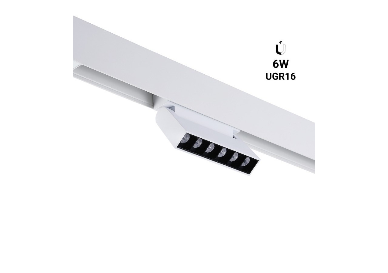 Spot LED linéaire orientable sur rail magnétique 48V-6W-UGR16-Blanc - PML-6WU18-B-BN - Barcelona LED