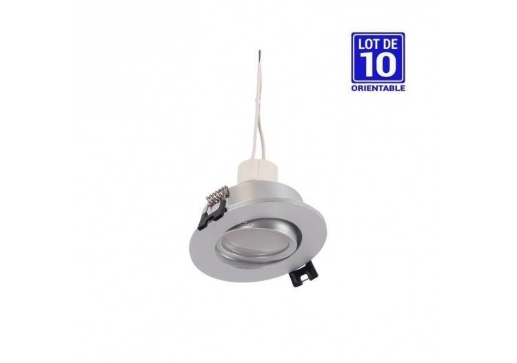 10x Collerette downlight orientable argent diamètre 90mm et Ampoule GU10 5W et Douille GU10 - K981-R-G-BN-10 - Barcelona LED