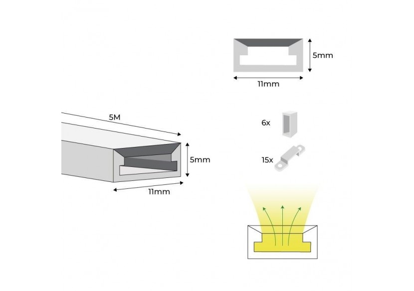 Néon LED flexible 24V DC-5x11mm-5m-Kit complet-11W/m-320 LED/m-IP67-À courbure verticale - N511-5M-270 - Barcelona LED Néon LED flexible 24V DC-5x11mm-5m-Kit complet-11W/m-320 LED/m-IP67-À courbure verticale - N511-5M-270 - Barcelona LED
