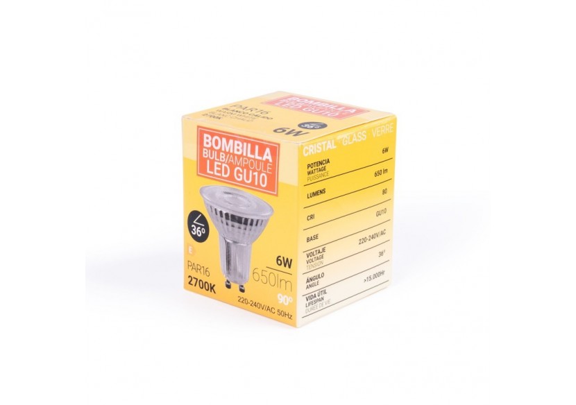 Ampoule LED GU10 6W verre-800lm-PAR16-36 degrés - BSC1-PAR16GU10-36-BC - Barcelona LED