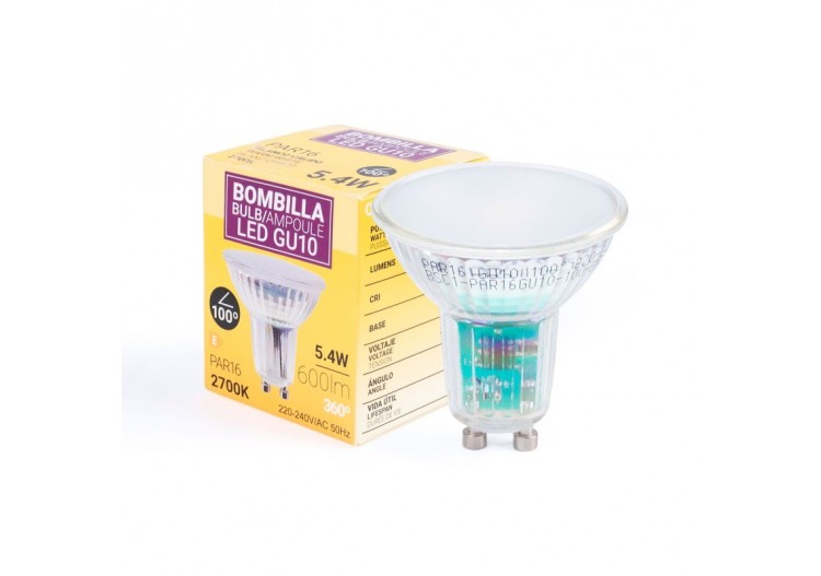 Ampoule LED GU10 5,4W verre-740lm-PAR16-100 degrés - BSC1-PAR16GU10-100-BC - Barcelona LED