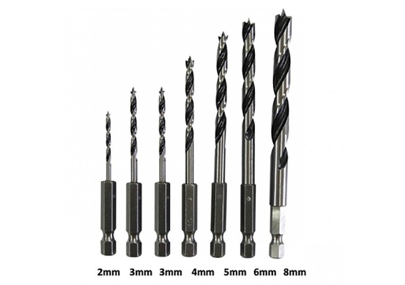 Ensemble 7 mèches à bois hélicoïdales, hexagonales 1/4'' - Makita : Confort'Mat