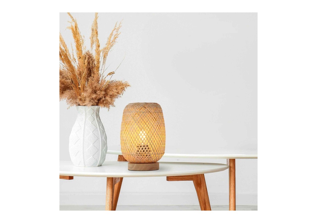 Lampe à poser en osier et bois "Ruka"-E27 - LM202 - Barcelona LED