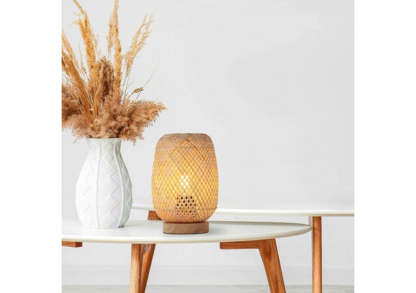 Lampe à poser en osier et bois "Ruka"-E27 - LM202 - Barcelona LED