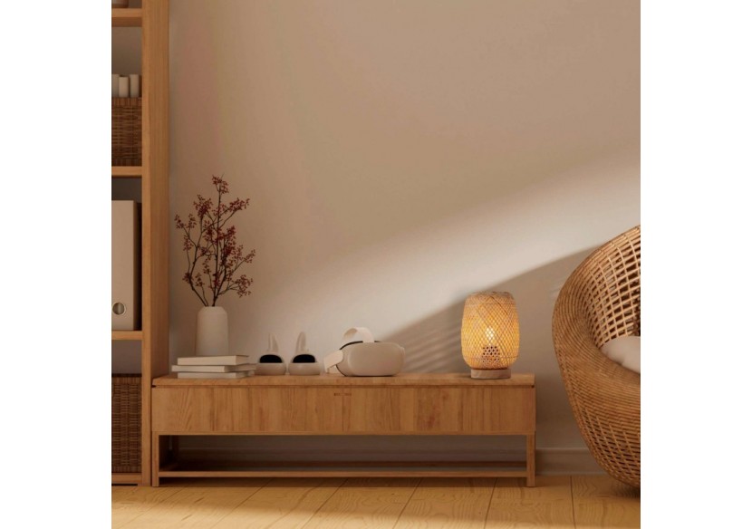 Lampe à poser en osier et bois "Ruka"-E27 - LM202 - Barcelona LED