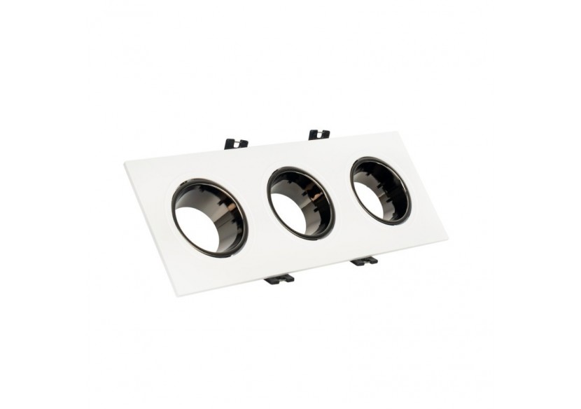 Collerette downlight carrée triple orientable GU10 / MR16-Faible indice UGR-Coupe 75 x 235 mm - B923-GB - Barcelona LED
