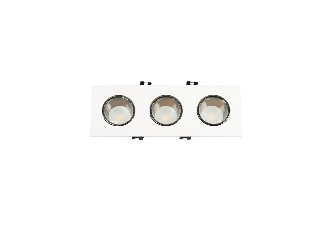 Collerette downlight carrée triple orientable GU10 / MR16-Faible indice UGR-Coupe 75 x 235 mm - B923-GB - Barcelona LED
