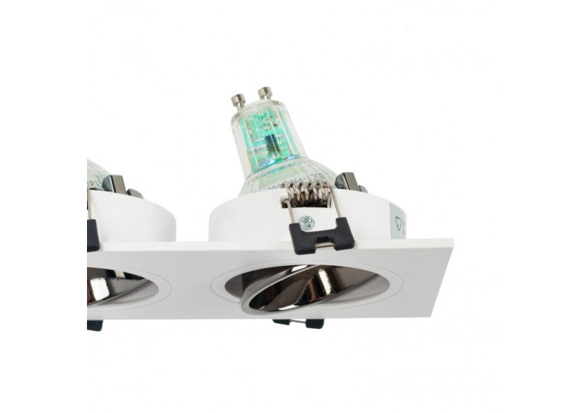 Collerette downlight carrée double orientable GU10 / MR16-Faible indice UGR-Coupe 75 x 150 mm - B922-GB - Barcelona LED