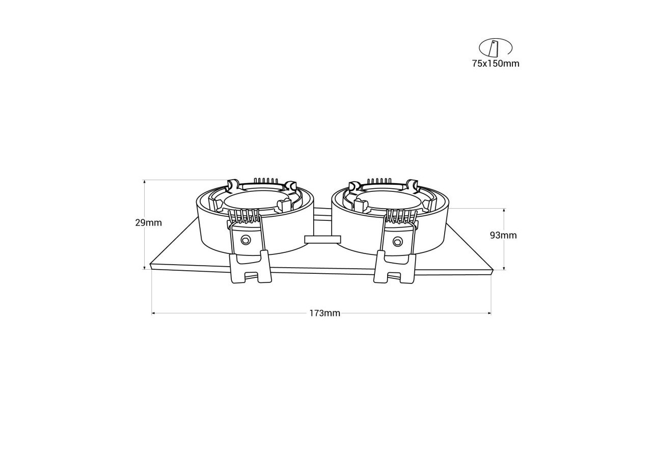 Collerette downlight carrée double orientable GU10 / MR16-Faible indice UGR-Coupe 75 x 150 mm - B922-GB - Barcelona LED