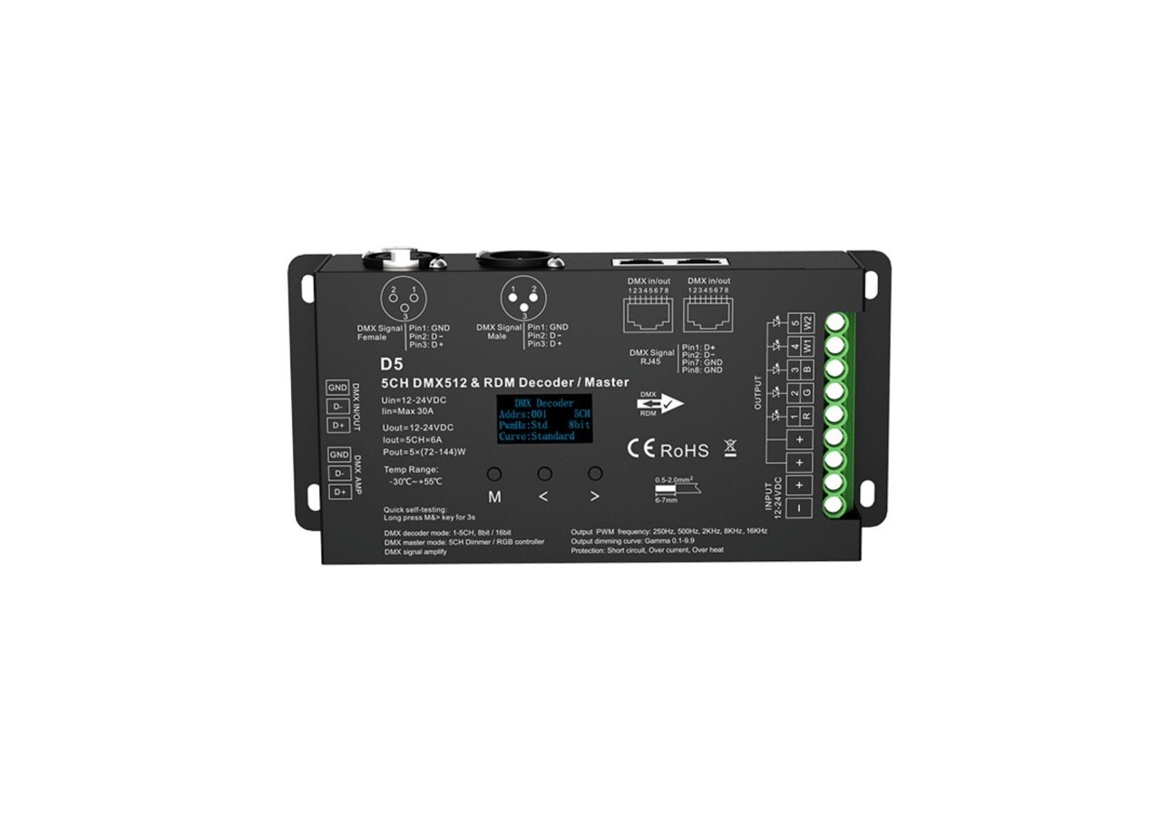 Décodeur DMX512 12-24V DC-6A/canal-5 canaux-Ecran OLED - SK-D5 - Barcelona LED