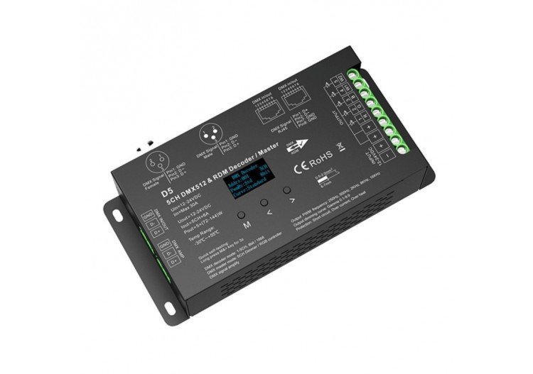 Décodeur DMX512 12-24V DC-6A/canal-5 canaux-Ecran OLED - SK-D5 - Barcelona LED 2