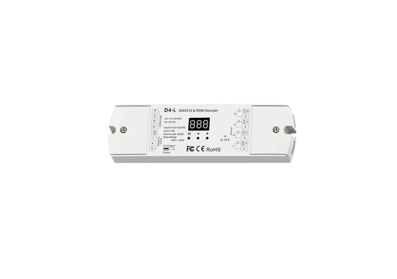 Décodeur DMX512 12-24V DC-5A/canal-4 Canaux - SK-D4-L - Barcelona LED