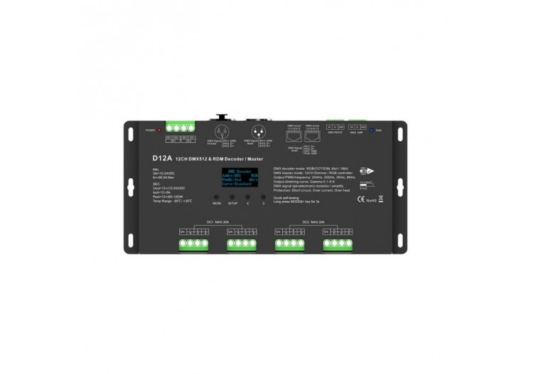 Décodeur DMX512 12-24V DC-5A/canal-12 canaux-Écran OLED - SK-D12A - Barcelona LED