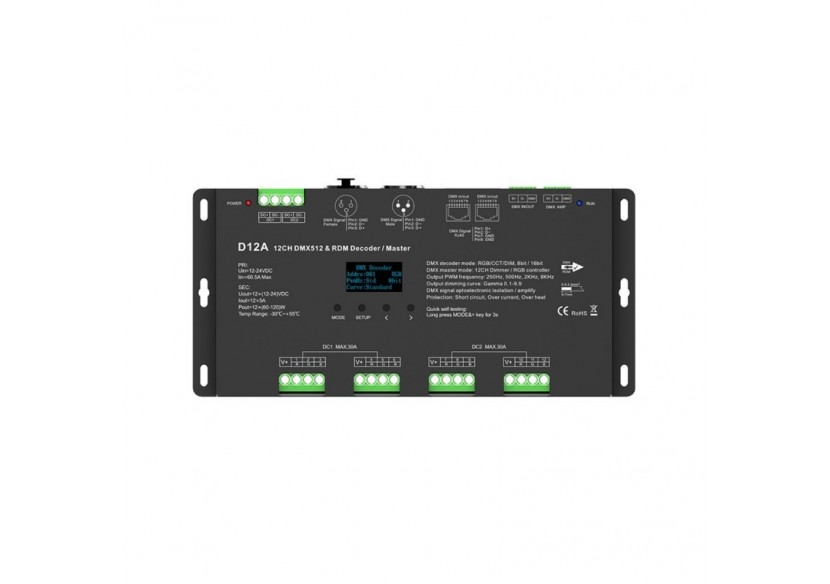 Décodeur DMX512 12-24V DC-5A/canal-12 canaux-Écran OLED - SK-D12A - Barcelona LED